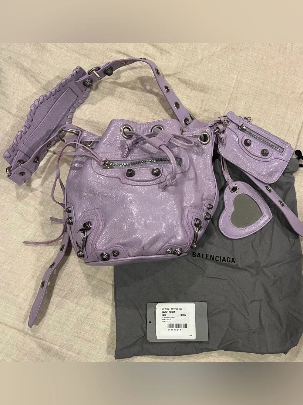$2350 Balenciaga by Demna Le Cagole Arena Bucket XS Bag, Vioet-Lilac